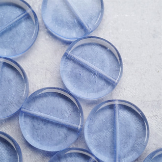 低饱和度透蓝色微气泡感~扁圆硬币形圆饼捷克珠玻璃琉璃珠 17MM