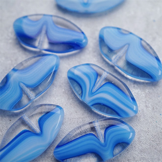 透明蓝色条纹夹心mix~异形椭圆扁珠不规则几何感捷克珠玻璃琉璃珠 12X24MM