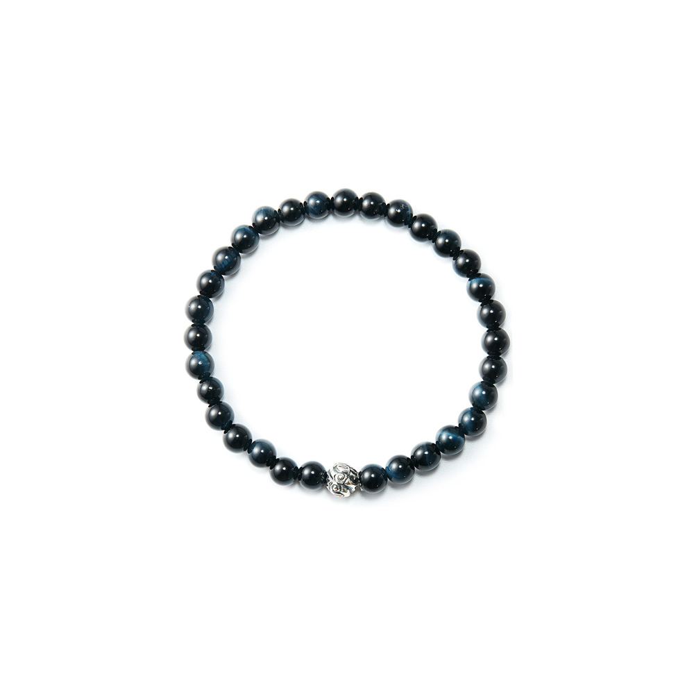 MF STONE BRACELET: EMBOSSED NEST BEAD SMALL BRACELET w BLUE TIGER EYE