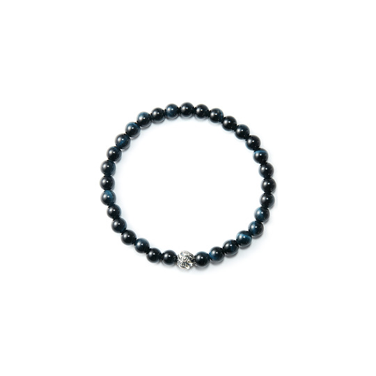 MF STONE BRACELET: EMBOSSED NEST BEAD SMALL BRACELET w BLUE TIGER EYE