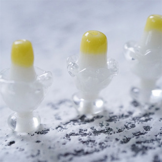 氷！柠檬芭菲刨冰杯~手造直孔刨冰甜品杯喫茶店趣味日本进口灯工玻璃琉璃珠 尺寸约15X22MM