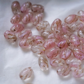 透明粉色渐变mix描金~迷你螺旋椭圆百搭捷克珠玻璃珠 5X8MM