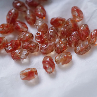 透明复古红色描古铜色渐变~迷你螺旋椭圆百搭捷克珠玻璃珠 5X8MM