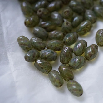 复古做旧毕加索深绿色~迷你螺旋椭圆百搭捷克珠玻璃珠 5X8MM