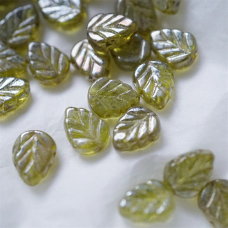 斑驳矿银感橄榄绿色~小树叶捷克珠琉璃玻璃珠 10X8MM