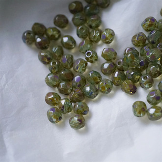 复古做旧绿色毕加索效果~迷你枣形切面火磨珠法绣串珠捷克珠玻璃琉璃珠 4MM