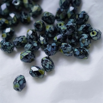 经典黑色做旧毕加索色~椭圆枣形切面火磨珠法绣串珠捷克珠玻璃琉璃珠 6X5MM