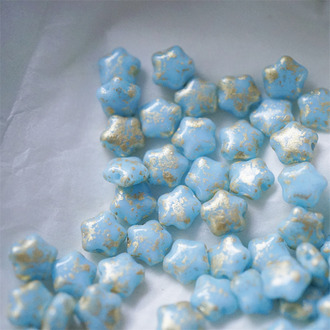 松石蓝烫金色~迷你星星捷克珠琉璃五角星玻璃 6MM