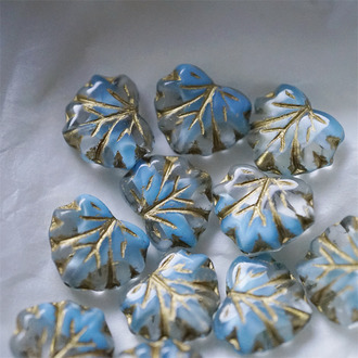 透明蓝色mix描金配色~树叶捷克珠玻璃琉璃珠 11X13MM