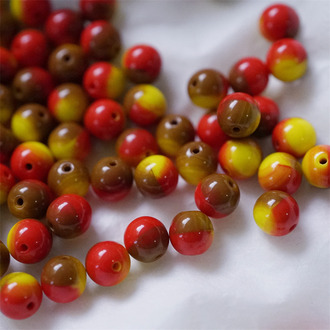 质感棕红黄撞色配色~圆珠玻璃琉璃捷克珠 6MM