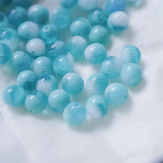 海盐蓝奶油白mix~圆珠玻璃琉璃捷克珠 6MM