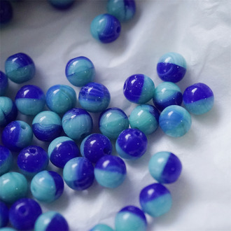 蓝色系撞色条纹渐变mix色~圆珠玻璃琉璃捷克珠 6MM