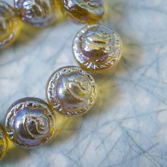 透感琥珀色极光幻彩~高定立体浮雕玫瑰捷克珠玻璃琉璃 18X15MM