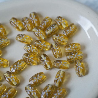 透琥珀色描浅蓝色~迷你浮雕星星纹小矩形长方形珠捷克珠玻璃琉璃珠 8X5MM