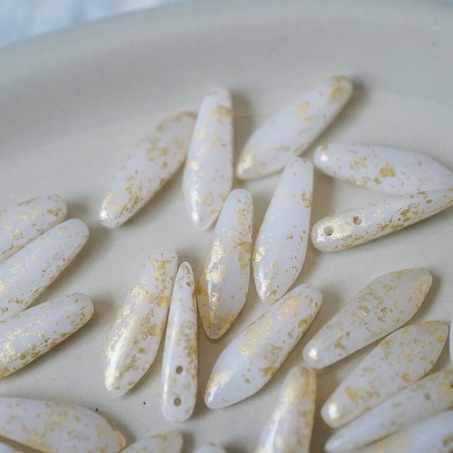 经典乳白色烫金~双孔剑形珠匕首珠捷克珠玻璃琉璃 5X16MM-7