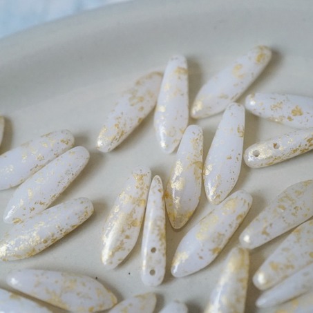 经典乳白色烫金~双孔剑形珠匕首珠捷克珠玻璃琉璃 5X16MM-10