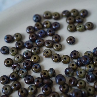 做旧木质杂色斑驳毕加索~甜甜圈扁圆隔珠隔片珠米珠捷克珠玻璃琉璃珠 2.5X4MM