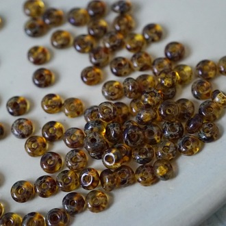 经典透浅棕色琥珀毕加索色~甜甜圈扁圆隔珠隔片珠米珠捷克珠玻璃琉璃珠 2.5X4MM