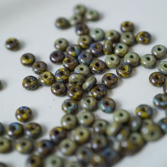 做旧木质黄色斑驳毕加索~甜甜圈扁圆隔珠隔片珠米珠捷克珠玻璃琉璃珠 2.5X4MM