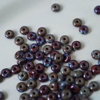 深红色复古毕加索斑驳~甜甜圈扁圆隔珠隔片珠米珠捷克珠玻璃琉璃珠 2.5X4MM