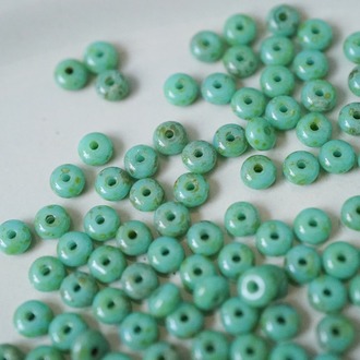 松石绿斑驳毕加索色~甜甜圈扁圆隔珠隔片珠米珠捷克珠玻璃琉璃珠 2.5X4MM