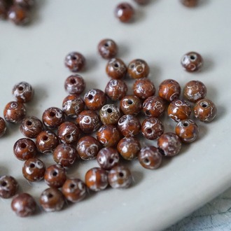 红棕色斑驳矿银色~迷你圆珠玻璃琉璃捷克珠 4MM