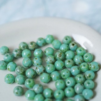 松石绿色斑驳感~迷你圆珠玻璃琉璃捷克珠 4MM
