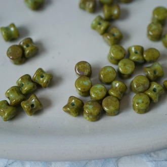 铜锈绿斑驳配色新批次~迷你腰鼓骨头珠可爱法绣串珠 4X6MM