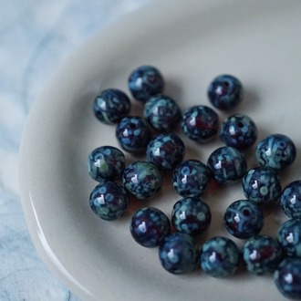 透深红色做旧毕加索斑驳花纹款1~圆珠玻璃琉璃捷克珠 6MM