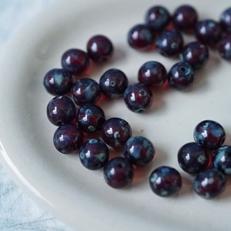 透深红色做旧毕加索斑驳花纹款2~圆珠玻璃琉璃捷克珠 6MM