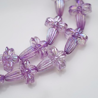 透紫色极光AB彩~树脂制古董珠奥地利制稀有鸢尾花喇叭花 18X14MM