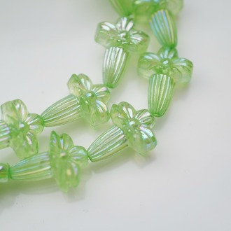 透浅绿色极光AB彩~树脂制古董珠奥地利制稀有鸢尾花喇叭花 18X14MM