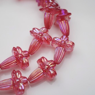 桃粉色极光AB彩~树脂制古董珠奥地利制稀有鸢尾花喇叭花 18X14MM