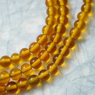 串装~复古透琥珀香槟色手造绝美圆珠~日本进口中古古董灯工玻璃琉璃珠 约5-6.5MM