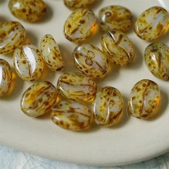经典蛋白琥珀斑驳毕加索棕色批次2~可爱百搭咖啡豆珠捷克珠玻璃琉璃珠 11X8MM