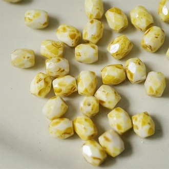 经典白底做旧毕加索色~椭圆枣形切面火磨珠法绣串珠捷克珠玻璃琉璃珠 6X5MM