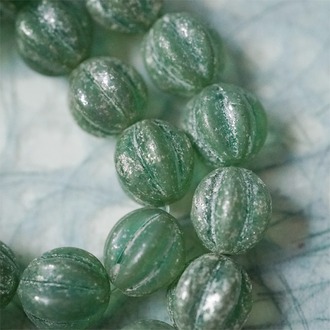 渐变玉绿复古烫银色~大号南瓜珠捷克珠玻璃琉璃珠 12MM