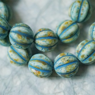 复古毕加索做旧铜锈描蓝质感色~大号南瓜珠捷克珠玻璃琉璃珠 12MM
