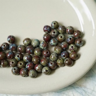复古做旧毕加索红棕色~迷你圆珠玻璃琉璃捷克珠 4MM