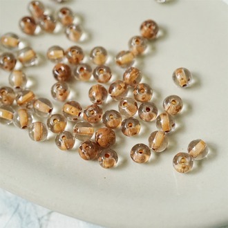 透明染芯水彩棕色~迷你圆珠玻璃琉璃捷克珠 4MM