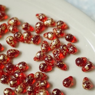 透宝石红烫金色~迷你水滴珠捷克珠玻璃琉璃珠 4X6MM