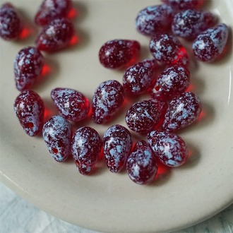 宝石红撞色喷蓝点~常规水滴珠捷克珠玻璃琉璃珠 6X9MM