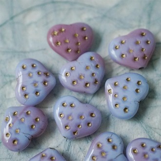 蓝粉晕染mix描金色~星星爱心捷克珠玻璃琉璃 12X14MM