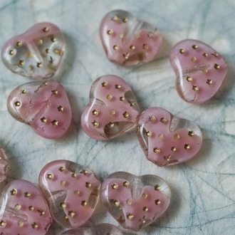 透明粉色夹心mix描金色~星星爱心捷克珠玻璃琉璃 12X14MM