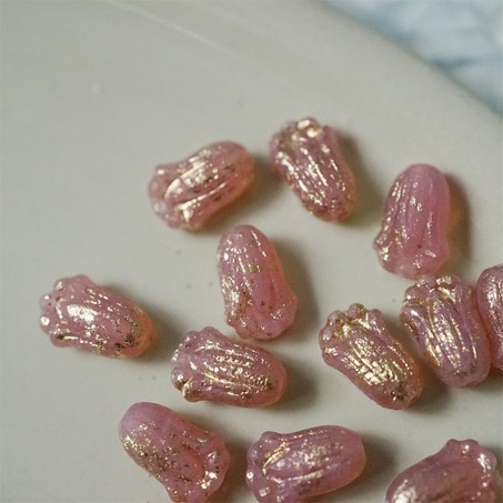 温柔果冻粉色烫金洒金~可爱郁金香捷克珠玻璃琉璃 12X8MM-6