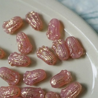 温柔果冻粉色烫金洒金~可爱郁金香捷克珠玻璃琉璃 12X8MM