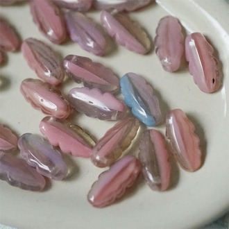 粉灰蓝色mix渐变~花边小叶子剑形珠捷克玻璃琉璃珠 14X6MM
