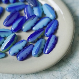 深蓝条纹mix渐变~花边小叶子剑形珠捷克玻璃琉璃珠 14X6MM