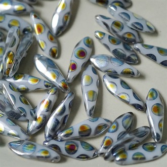 可爱白底镭射彩波点~剑形珠匕首珠捷克珠玻璃琉璃 5X16MM