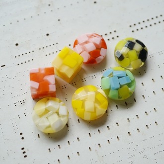 水果捞配色彩色系椰果颗粒感树脂包裹珠扁圆珠立方珠~日本采购品牌配件